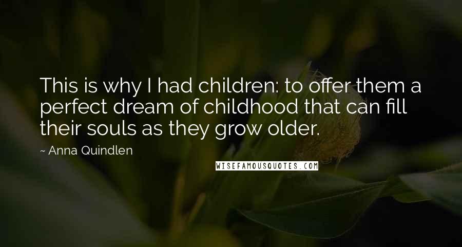 Anna Quindlen Quotes: This is why I had children: to offer them a perfect dream of childhood that can fill their souls as they grow older.