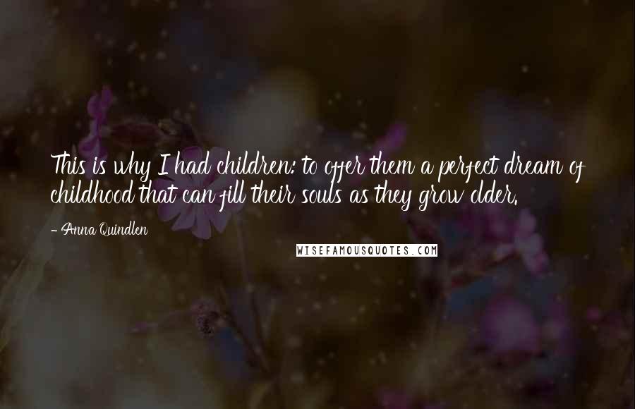 Anna Quindlen Quotes: This is why I had children: to offer them a perfect dream of childhood that can fill their souls as they grow older.