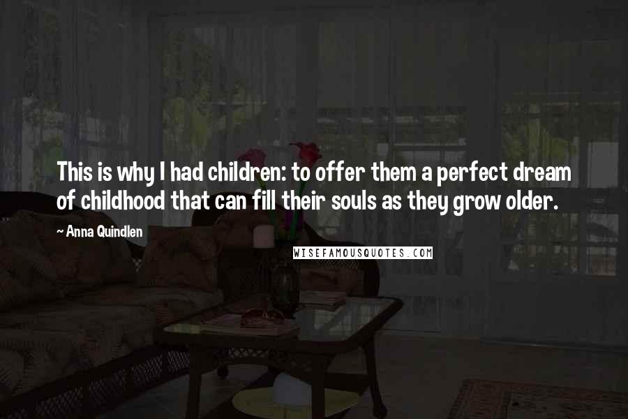 Anna Quindlen Quotes: This is why I had children: to offer them a perfect dream of childhood that can fill their souls as they grow older.