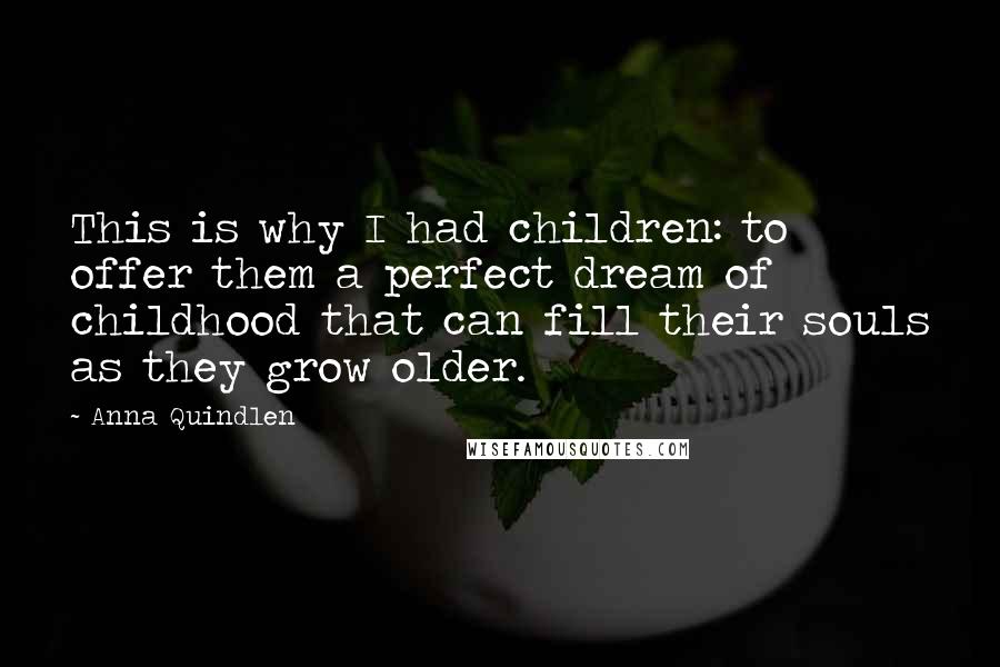 Anna Quindlen Quotes: This is why I had children: to offer them a perfect dream of childhood that can fill their souls as they grow older.