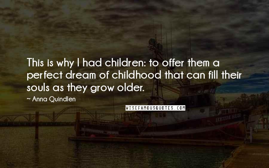 Anna Quindlen Quotes: This is why I had children: to offer them a perfect dream of childhood that can fill their souls as they grow older.