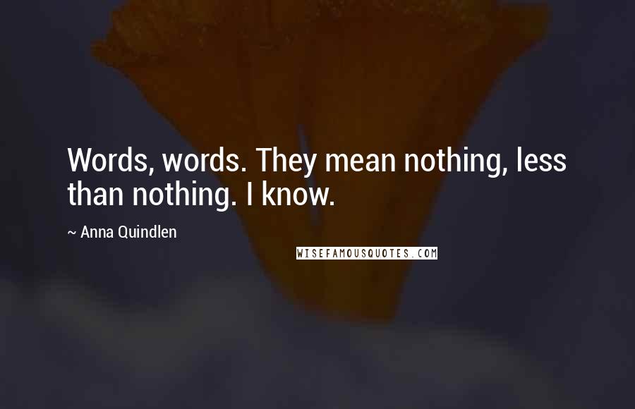 Anna Quindlen Quotes: Words, words. They mean nothing, less than nothing. I know.