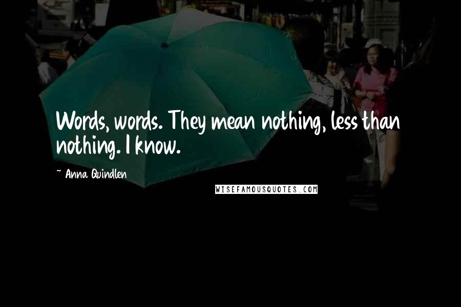 Anna Quindlen Quotes: Words, words. They mean nothing, less than nothing. I know.