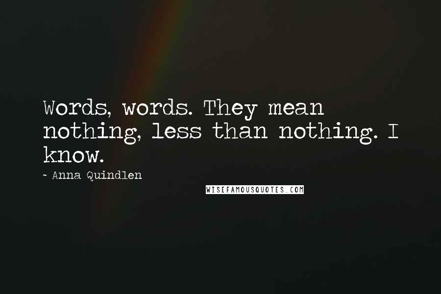 Anna Quindlen Quotes: Words, words. They mean nothing, less than nothing. I know.