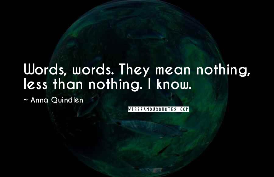 Anna Quindlen Quotes: Words, words. They mean nothing, less than nothing. I know.