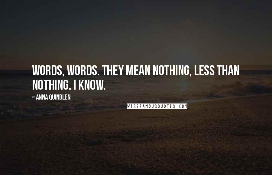 Anna Quindlen Quotes: Words, words. They mean nothing, less than nothing. I know.