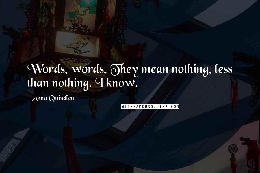 Anna Quindlen Quotes: Words, words. They mean nothing, less than nothing. I know.