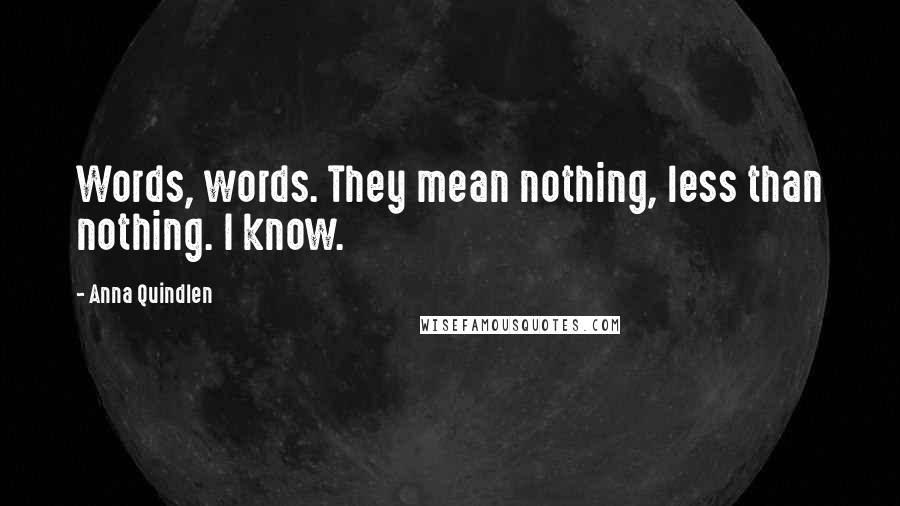 Anna Quindlen Quotes: Words, words. They mean nothing, less than nothing. I know.