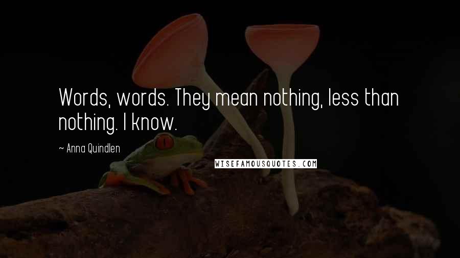 Anna Quindlen Quotes: Words, words. They mean nothing, less than nothing. I know.