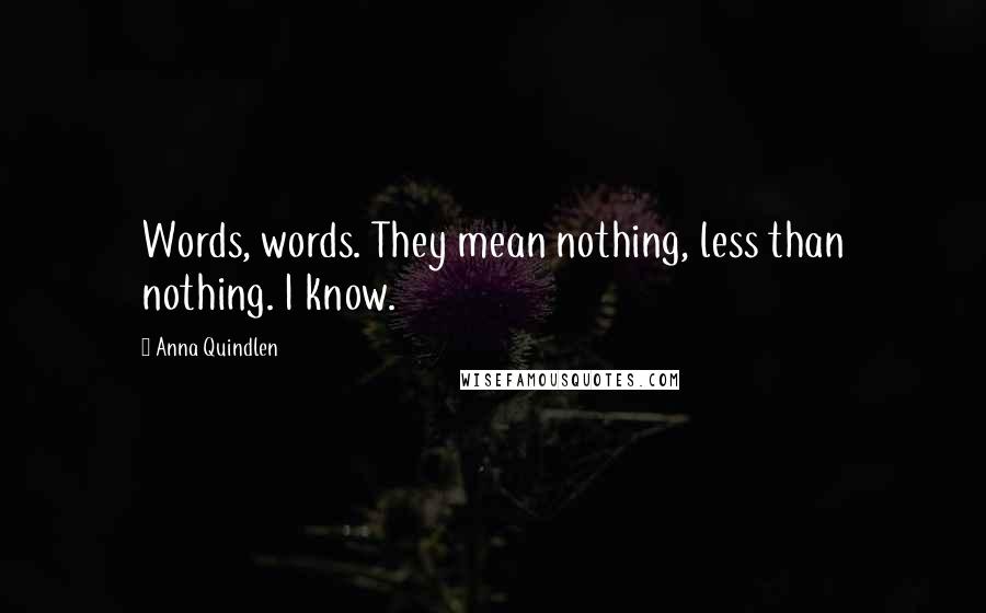 Anna Quindlen Quotes: Words, words. They mean nothing, less than nothing. I know.