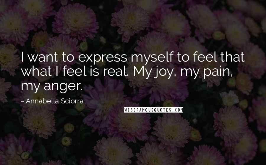 Annabella Sciorra Quotes: I want to express myself to feel that what I feel is real. My joy, my pain, my anger.