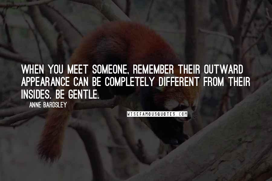 Anne Bardsley Quotes: When you meet someone, remember their outward appearance can be completely different from their insides. Be gentle.