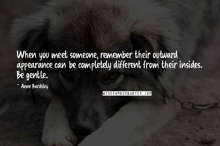 Anne Bardsley Quotes: When you meet someone, remember their outward appearance can be completely different from their insides. Be gentle.