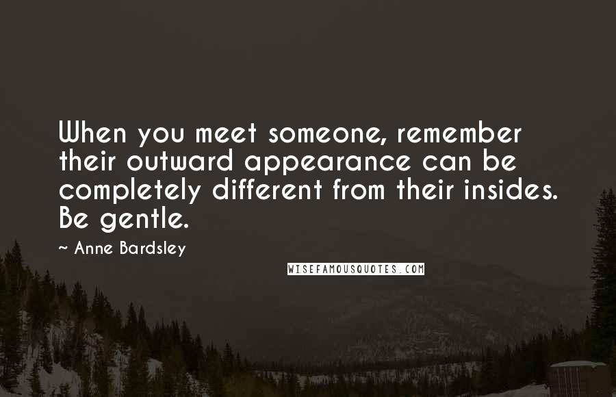 Anne Bardsley Quotes: When you meet someone, remember their outward appearance can be completely different from their insides. Be gentle.