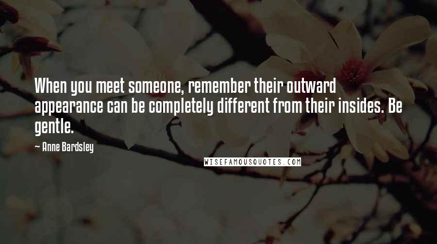 Anne Bardsley Quotes: When you meet someone, remember their outward appearance can be completely different from their insides. Be gentle.