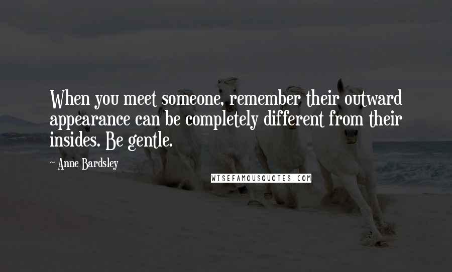 Anne Bardsley Quotes: When you meet someone, remember their outward appearance can be completely different from their insides. Be gentle.