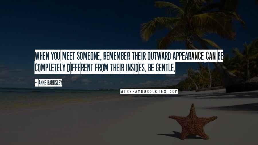 Anne Bardsley Quotes: When you meet someone, remember their outward appearance can be completely different from their insides. Be gentle.