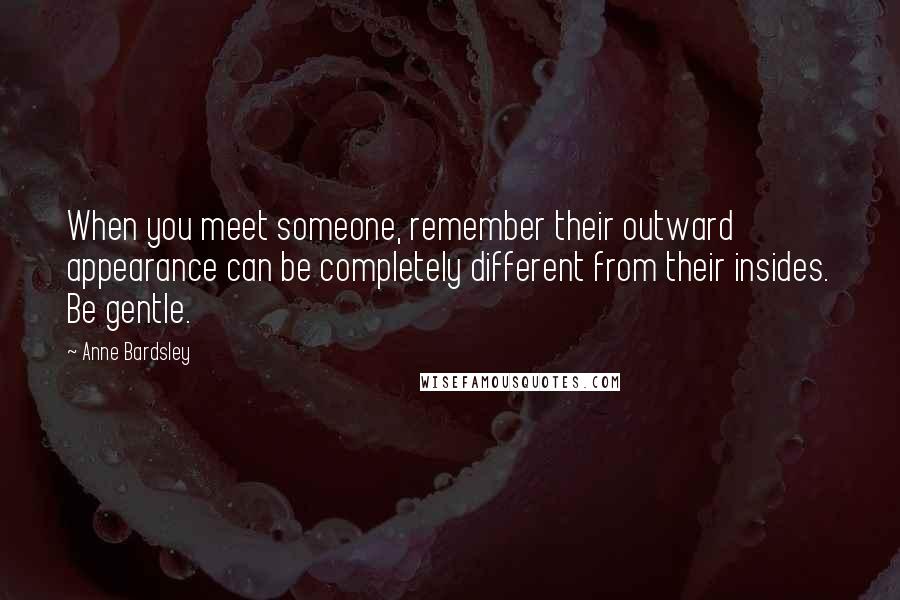 Anne Bardsley Quotes: When you meet someone, remember their outward appearance can be completely different from their insides. Be gentle.