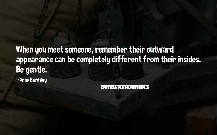 Anne Bardsley Quotes: When you meet someone, remember their outward appearance can be completely different from their insides. Be gentle.