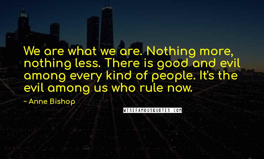 Anne Bishop Quotes: We are what we are. Nothing more, nothing less. There is good and evil among every kind of people. It's the evil among us who rule now.