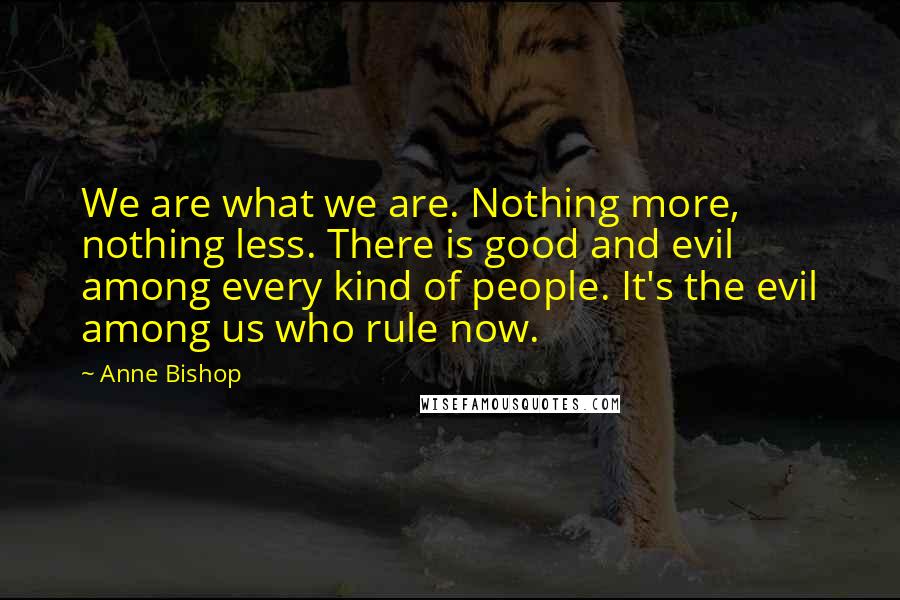 Anne Bishop Quotes: We are what we are. Nothing more, nothing less. There is good and evil among every kind of people. It's the evil among us who rule now.