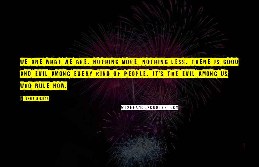 Anne Bishop Quotes: We are what we are. Nothing more, nothing less. There is good and evil among every kind of people. It's the evil among us who rule now.
