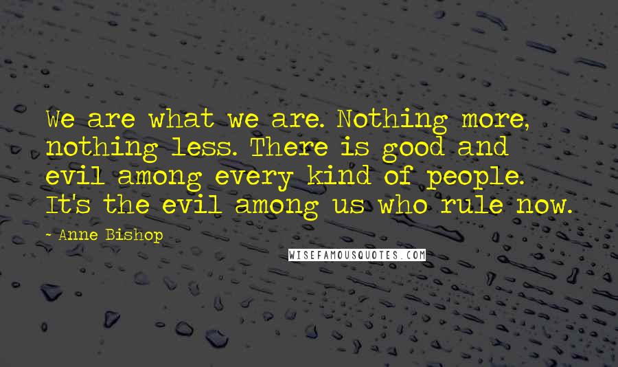 Anne Bishop Quotes: We are what we are. Nothing more, nothing less. There is good and evil among every kind of people. It's the evil among us who rule now.