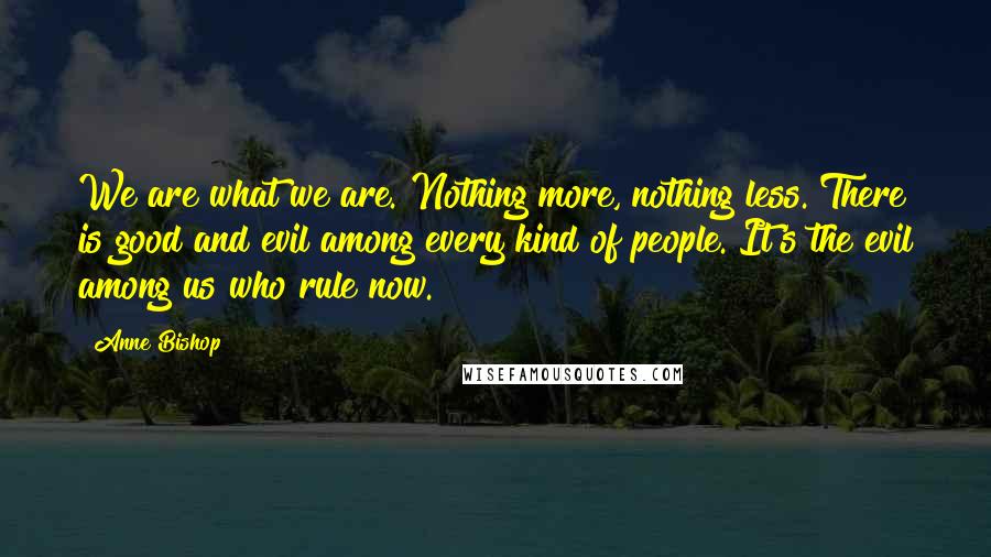Anne Bishop Quotes: We are what we are. Nothing more, nothing less. There is good and evil among every kind of people. It's the evil among us who rule now.