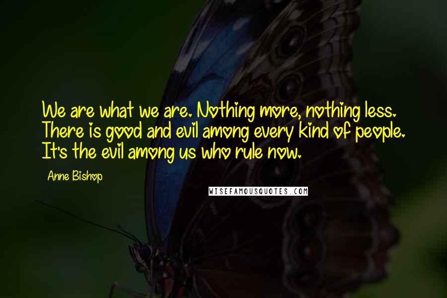 Anne Bishop Quotes: We are what we are. Nothing more, nothing less. There is good and evil among every kind of people. It's the evil among us who rule now.