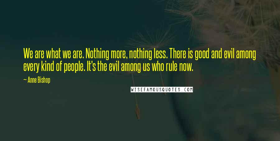 Anne Bishop Quotes: We are what we are. Nothing more, nothing less. There is good and evil among every kind of people. It's the evil among us who rule now.