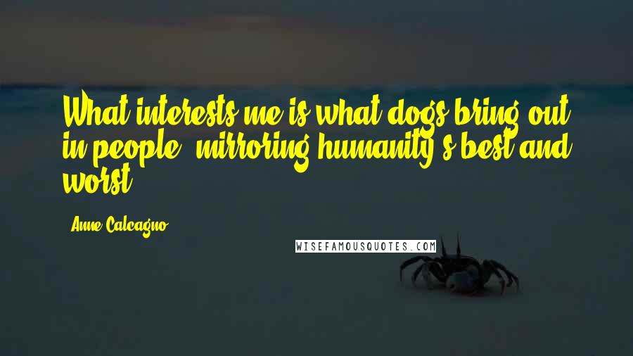 Anne Calcagno Quotes: What interests me is what dogs bring out in people, mirroring humanity's best and worst.