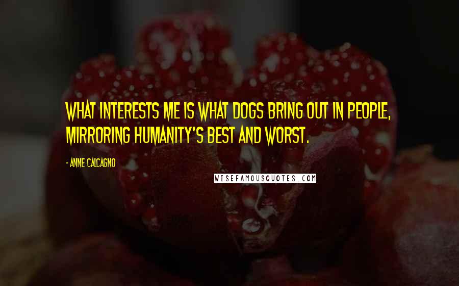 Anne Calcagno Quotes: What interests me is what dogs bring out in people, mirroring humanity's best and worst.
