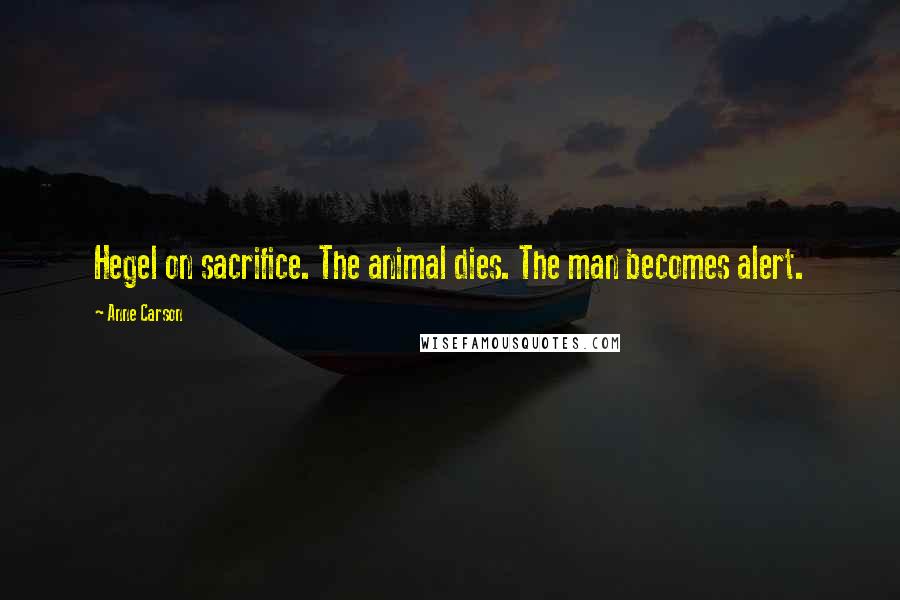 Anne Carson Quotes: Hegel on sacrifice. The animal dies. The man becomes alert.