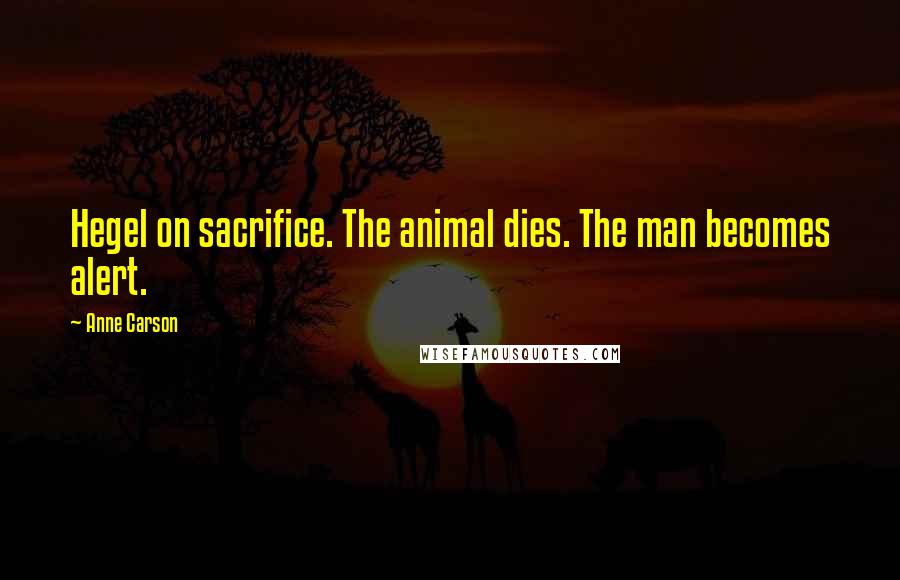 Anne Carson Quotes: Hegel on sacrifice. The animal dies. The man becomes alert.