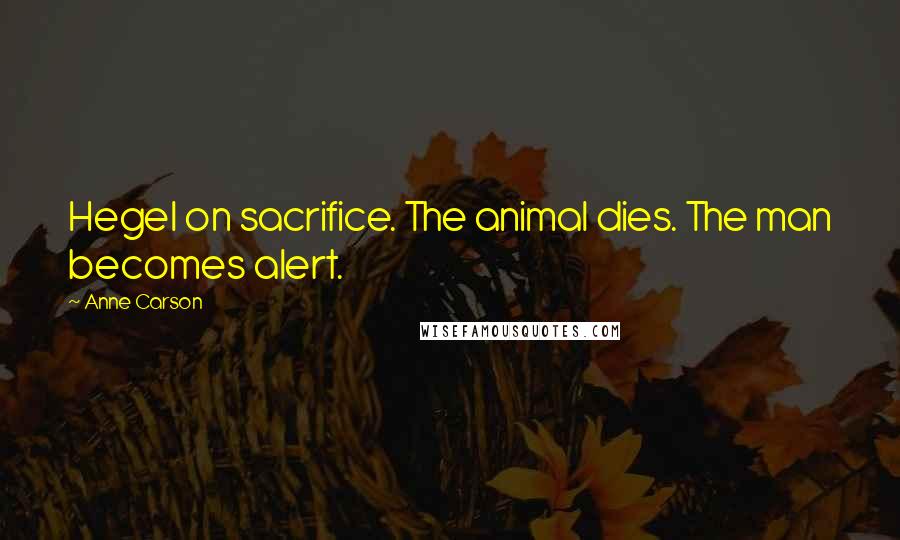 Anne Carson Quotes: Hegel on sacrifice. The animal dies. The man becomes alert.