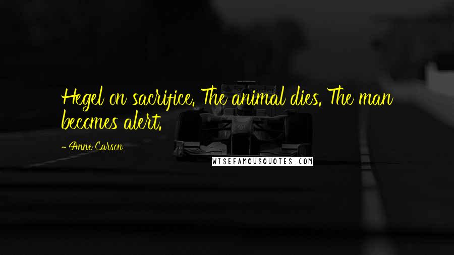 Anne Carson Quotes: Hegel on sacrifice. The animal dies. The man becomes alert.