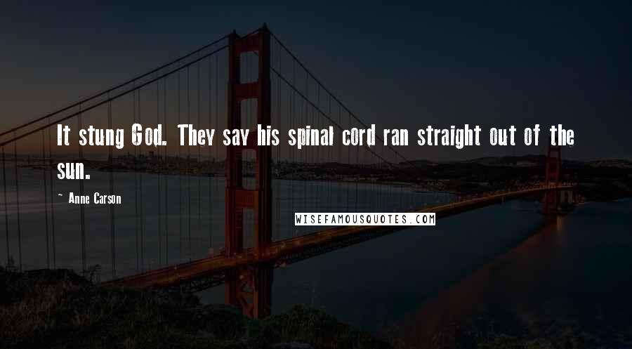 Anne Carson Quotes: It stung God. They say his spinal cord ran straight out of the sun.