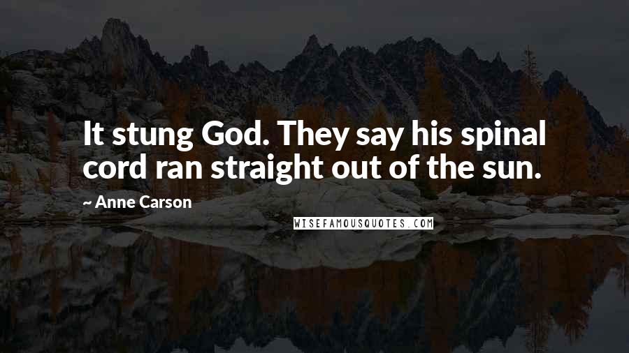 Anne Carson Quotes: It stung God. They say his spinal cord ran straight out of the sun.