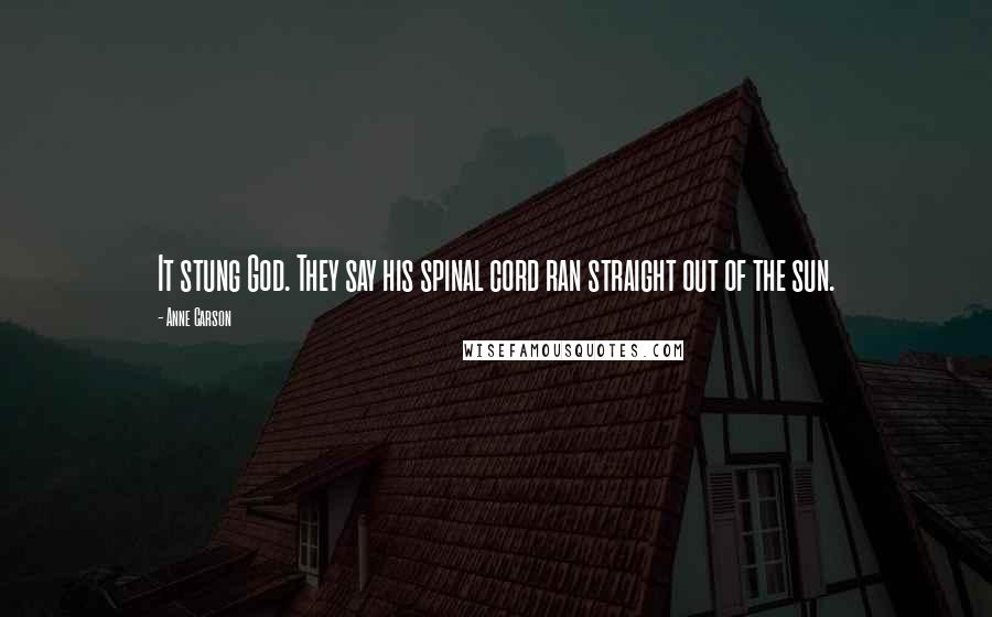 Anne Carson Quotes: It stung God. They say his spinal cord ran straight out of the sun.