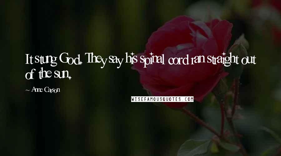 Anne Carson Quotes: It stung God. They say his spinal cord ran straight out of the sun.