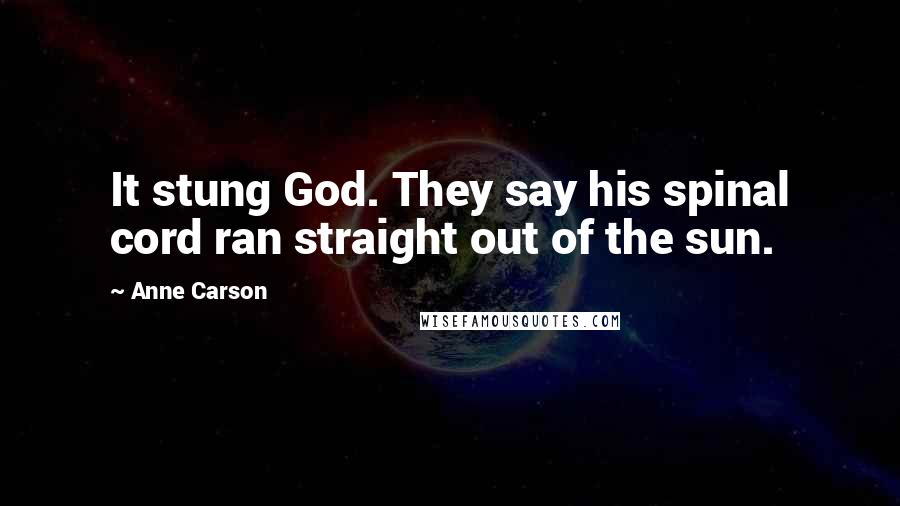 Anne Carson Quotes: It stung God. They say his spinal cord ran straight out of the sun.
