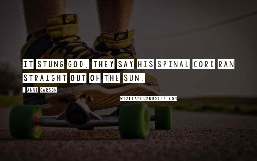 Anne Carson Quotes: It stung God. They say his spinal cord ran straight out of the sun.