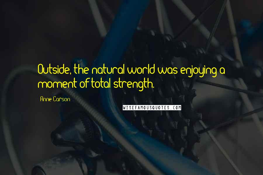 Anne Carson Quotes: Outside, the natural world was enjoying a moment of total strength.