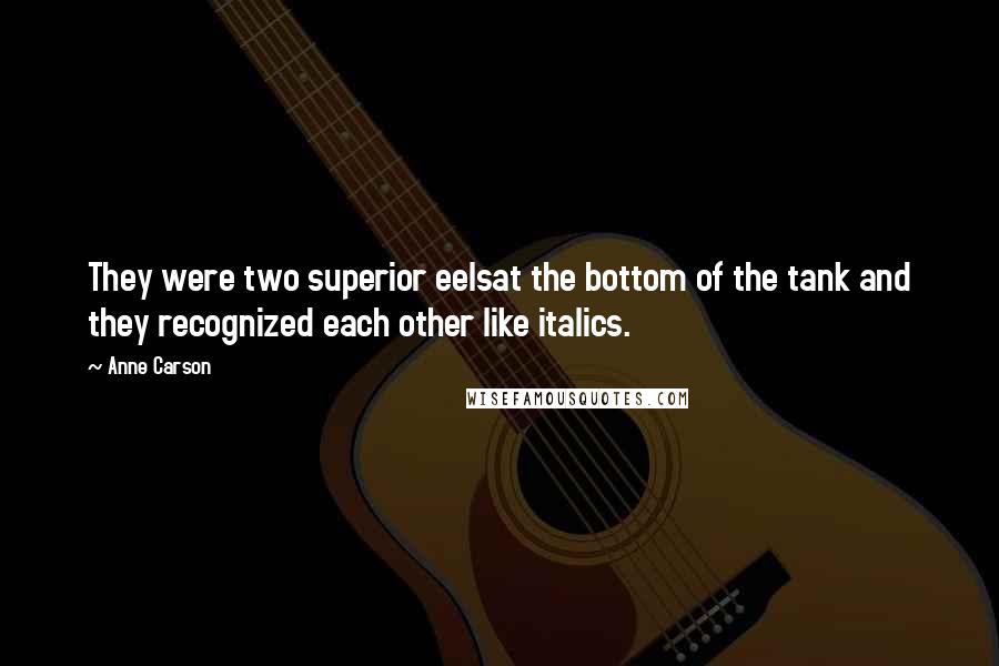 Anne Carson Quotes: They were two superior eelsat the bottom of the tank and they recognized each other like italics.