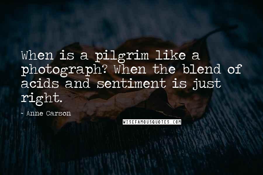 Anne Carson Quotes: When is a pilgrim like a photograph? When the blend of acids and sentiment is just right.