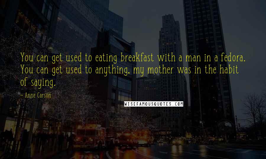 Anne Carson Quotes: You can get used to eating breakfast with a man in a fedora. You can get used to anything, my mother was in the habit of saying.