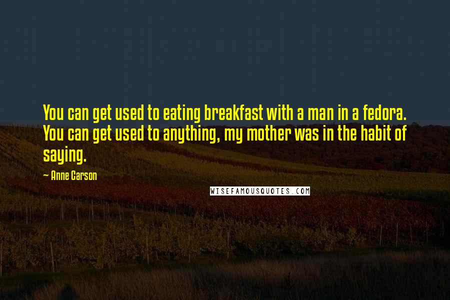 Anne Carson Quotes: You can get used to eating breakfast with a man in a fedora. You can get used to anything, my mother was in the habit of saying.