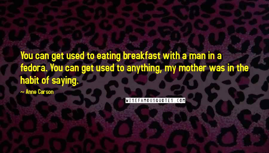 Anne Carson Quotes: You can get used to eating breakfast with a man in a fedora. You can get used to anything, my mother was in the habit of saying.