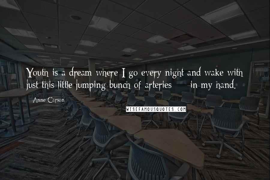 Anne Carson Quotes: Youth is a dream where I go every night and wake with just this little jumping bunch of arteries     in my hand.