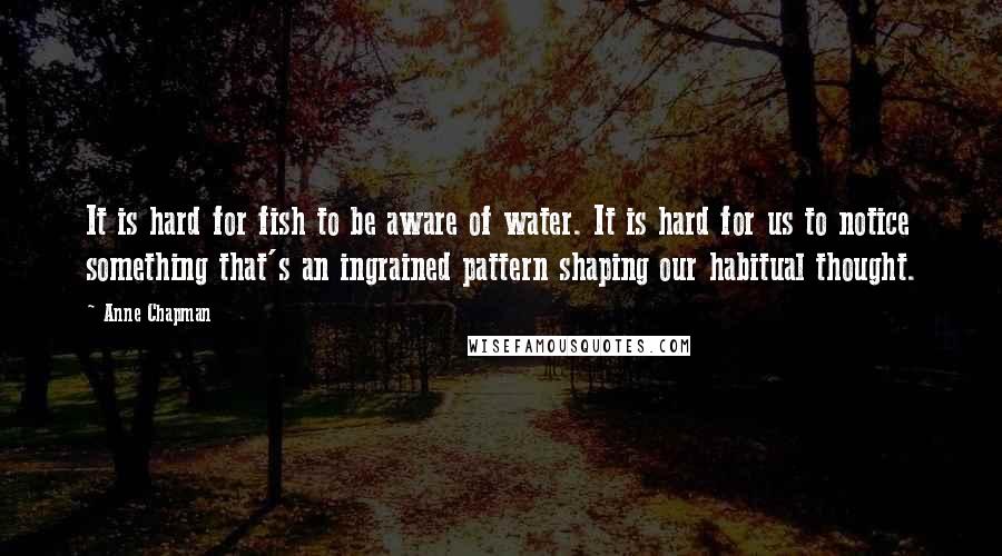 Anne Chapman Quotes: It is hard for fish to be aware of water. It is hard for us to notice something that's an ingrained pattern shaping our habitual thought.